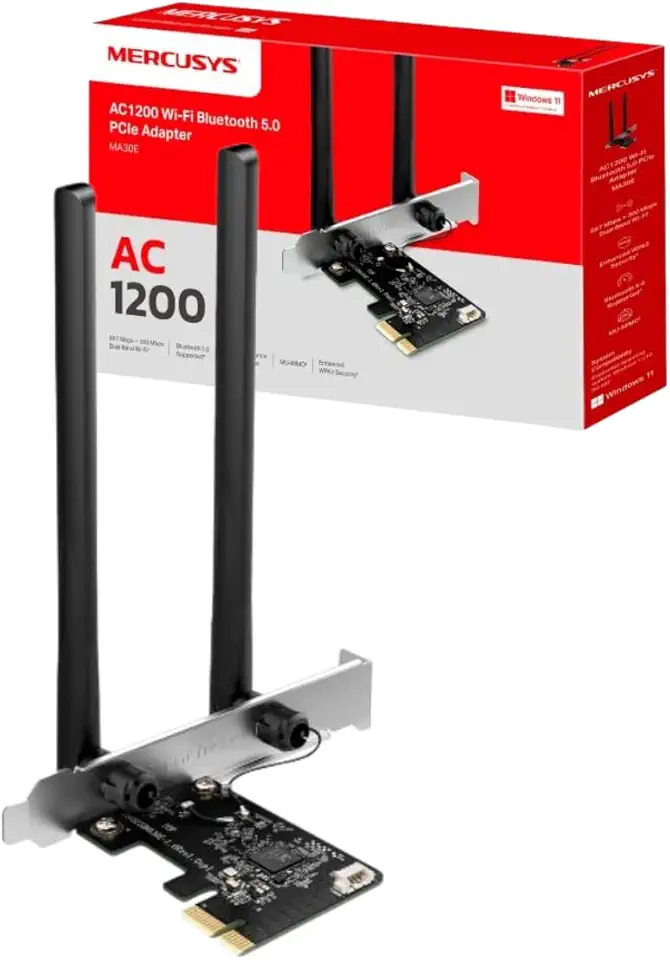 Placa de rede Wi-Fi 5 Sem Fio PCI Express AC1200 MA30E Com Bluetooth 5.0 I Adaptador Wi-Fi 5 para PC Compatível Com Windows 10 e 11 I Melhor Placa para Jogos Alta Velocidade Internet Baixa Latência