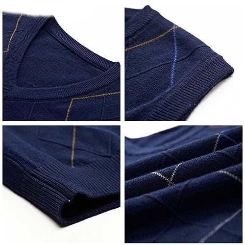 Rfmfkkg Men V-Neck Sleeveless Vest Casual Argyle Knitted Cashmere Wool Sweater Vest4