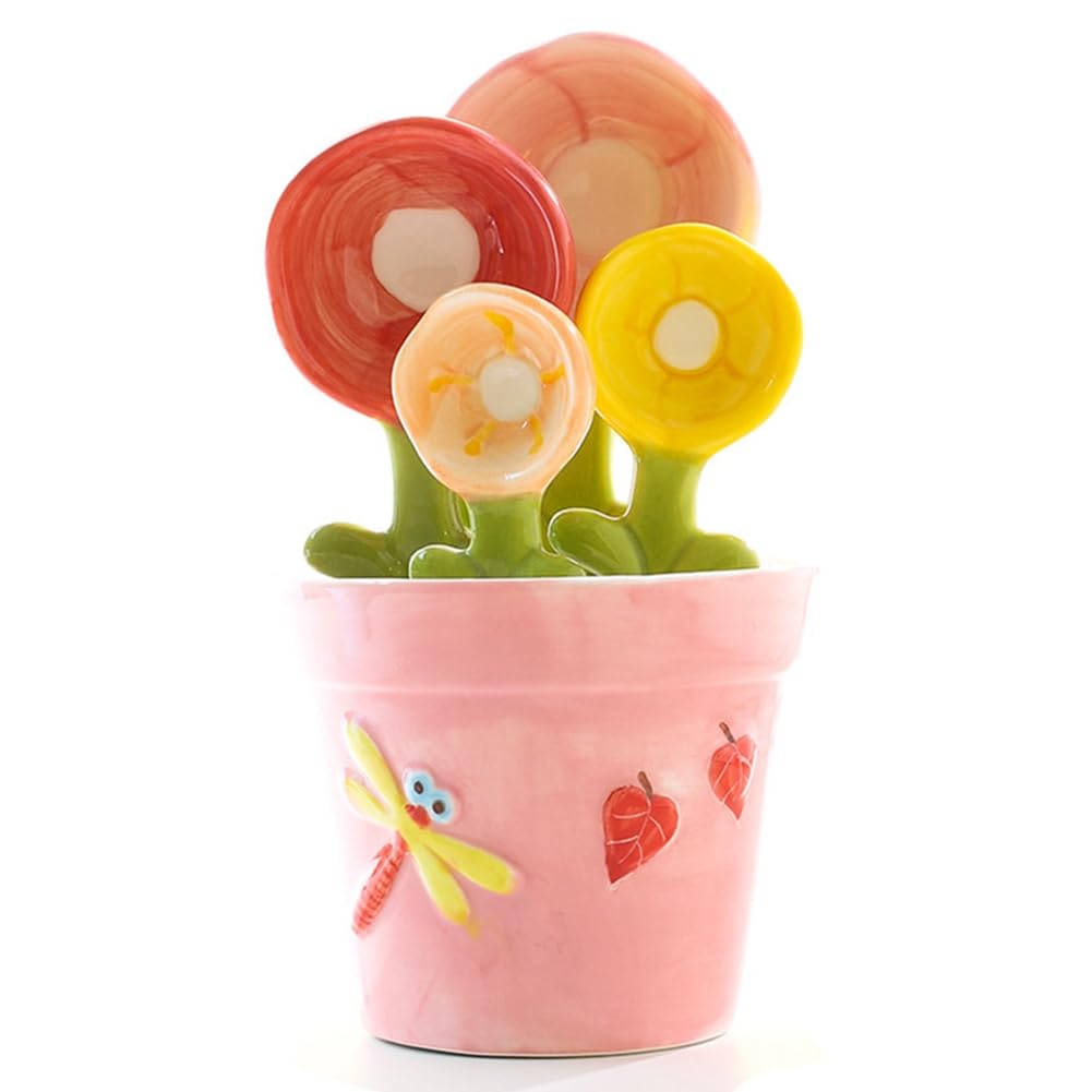 CTRLZS Ceramic Measuring Spoon Baking Food Home Kitchen Salt Sugar Spoon with Base Cute Kitchen Supplies Pink