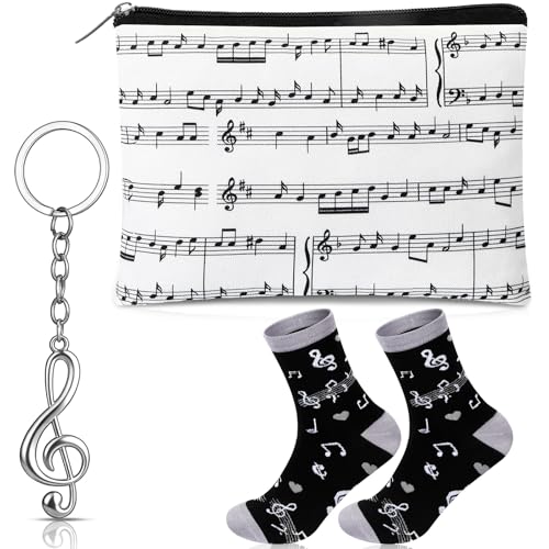 Imagen de Xuniea Set de Regalo Musical de 3 Piezas Bolsa de Cosméticos Divertida Calcetines Llavero con Notas Musicales Regalo de Cumpleaños y Navidad para Músicos