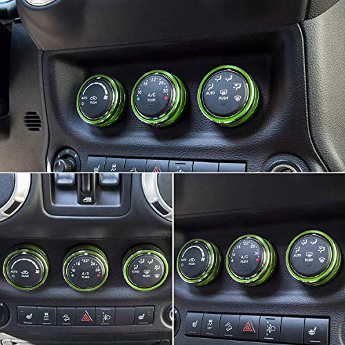 Audio Air Conditioning Button Cover Decoration Twist Switch Ring Trim Interior Accessories for Jeep Wrangler JK 11-18/ Patriot 10-17/ Compass 11-16/ Liberty 08-12,for Dodge Challenger 08-14 (Green) - Thumbnail 4