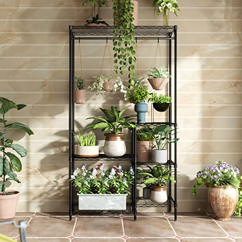 Xiofio Plant Stands For Indoor Plantsd Outdoor Plant Shelf, 6 Tier 16 Pots Flower Pots Holder Storage Shelf Flower Stands With Hanger Rod For Living Room Balcony And Garden,Black #TOP2