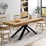 FURNJOYLIFE 63''-79'' Kitchen Large Extendable Dining Table for 4-8 People,Modern Farmhouse Expandable Dining Room Table with Metal Legs for Living Room,Natural