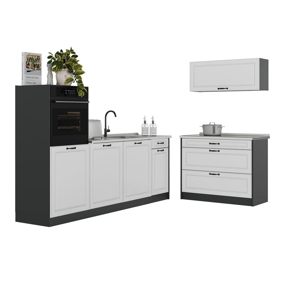 Vicco Aneks kuchenny "R-Line", Biały rustykalny/Antracyt 220 cm