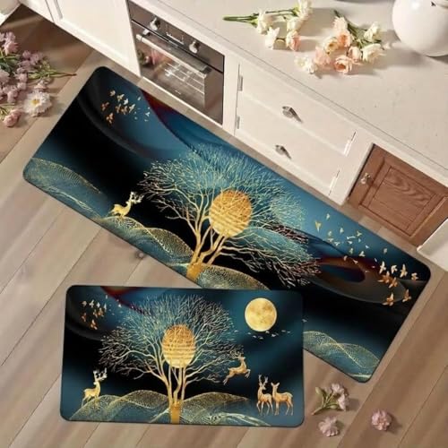 Image of Roslen Kitchen Runner Mat, Anti-Slip Vintage Pattern, Multi-Purpose Floor Mats for Kitchen, Comfort Standing Runner Rug Carpets, Premium Galicha for Kitchen, Office, Sink and Laundry (Deep Navy Blue)