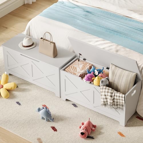 GAOMON Storage Chest, Wooden Toy Storage Bench, Modern Style Lift-Top Toy Chest with Safety Hinge for Entryway, Bedroom, Living Room, Supports 300 Lb and Easy Assembly
