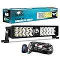Nilight LED Light Bar 14inch 21LED Dual Row Spot Flood Combo Light Screw-Less Night Vision Off Road Lights w/16AWG Rocker Switch Wiring Harness Kit for Driving Light on Truck ATV UTV