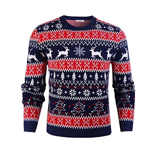 iClosam Pull de Noël Homme à Manche Longue Tricots Top Pullover Imprimé Col Rond -Multicolore - M