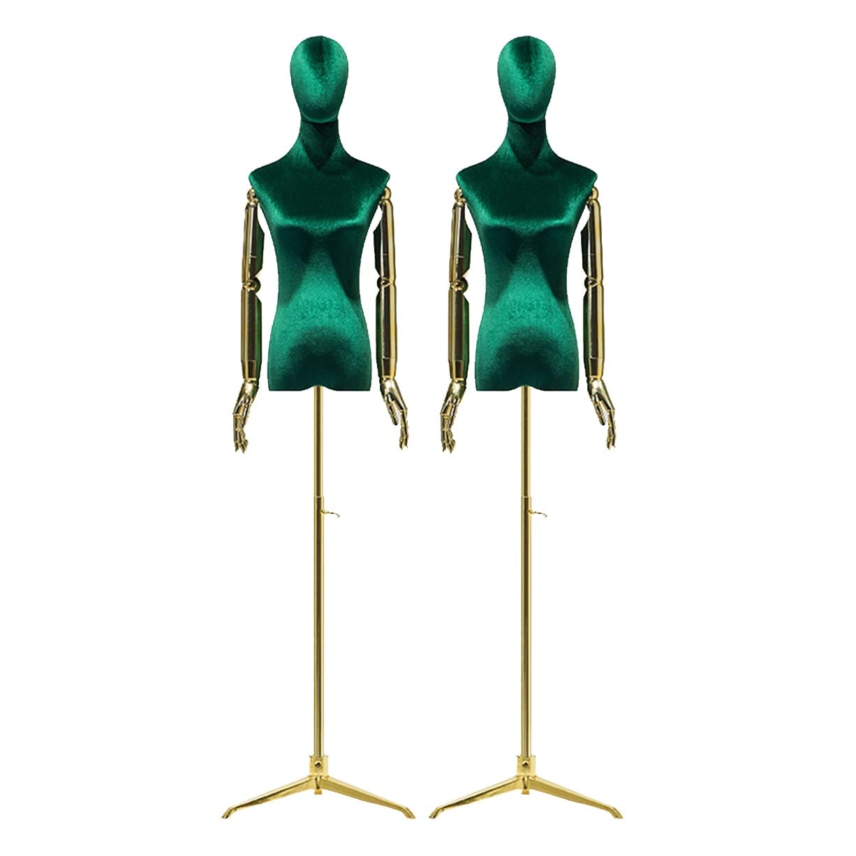 ITOSUI 2PCS Green Adjustable Female Dress Form Mannequin Torso 53.1''-82.6'' with Metal Tripod Base, Detachable Arms & Head for Clothing, Jewelry Display, Sewing – Velvet Fabric Model