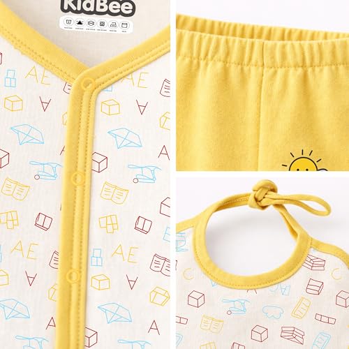 Image of Kidbee Baby Clothing Gift Set for Boys & Girls, 5 Piece Newborn Clothing Combo with Front Open Top, Pajama, Printed Pant, Cap & Bib, Soft Cotton, 0-6 Months Baby