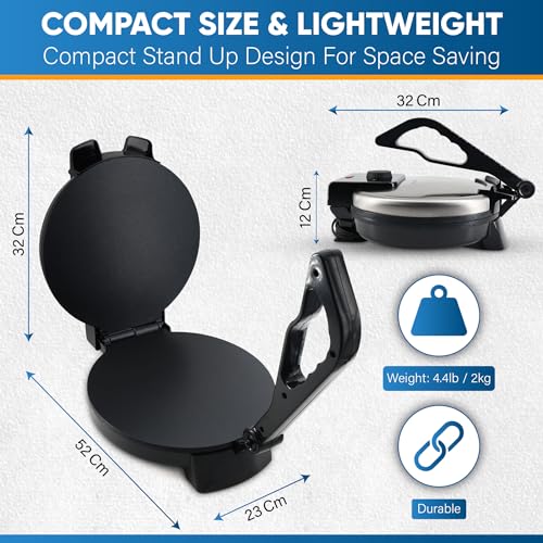 StarBlue 25.4cm Roti Maker Machine with Free Roti Heater and Removable Handle - Indian Chapati, Tortilla, Roti AC220-240V 50/60Hz 1200W, UK Plug - Image 7