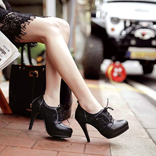 Bubumei Women Lace Up Stiletto High Heel Pumps Platform Sexy Closed Toe Court Shoes4