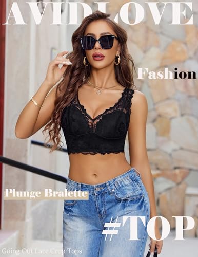 Avidlove Womens Lace Bralette Deep V Plunge Bra Wireless Longline Sexy Tank Tops Soft Crop Top Non Padded4