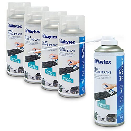 Waytex A73657C5 Gaz dépoussiérant puissant pour ordinateur, clavier, matériel informatique, avec Prolongateur Lot de 5 bombes de 400 ml
