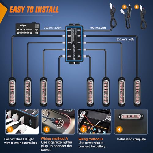 Image of Nilight 8PCS Led Strobe Lights with Controller 12V 24V Sync Feature Red | 12 LED Surface Mount Emergency Hazard Warning Lights with Strobe Controller for Vehicle Car Truck RV ATV