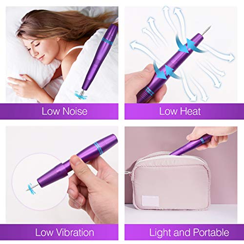 SKYMORE Professional Electric Nail Drill Set, Portable USB Nail File Manicure & Pedicure Tools, 11 in 1 Acrylic Finger Toe Nail Care Kit, 16 Sanding Bands and 1 Nail Clipper (PURPLE)