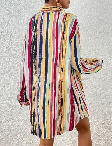 Image of Bsubseach Women Long Sleeve Beach Shirt Blouses Bathing Suit Cover Up Button Down Collar