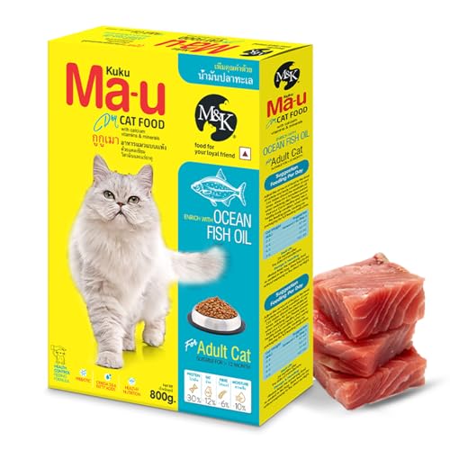 Image of M&K Adult Cat Food with Ocean Fish Oil | Complete & Balanced Dry Cat Food for Adult Cats | Supports Healthy Skin, Shiny Coat & Digestion | High Protein Nutrition for Indoor & Outdoor Cats (800 gm)