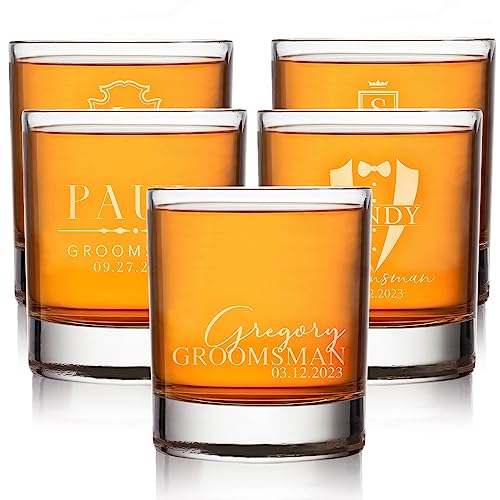 Customized Whiskey Glasses - Personalized Gifts for Groomsmen Proposal, Bachelor Party Favors and Best Man Gifts