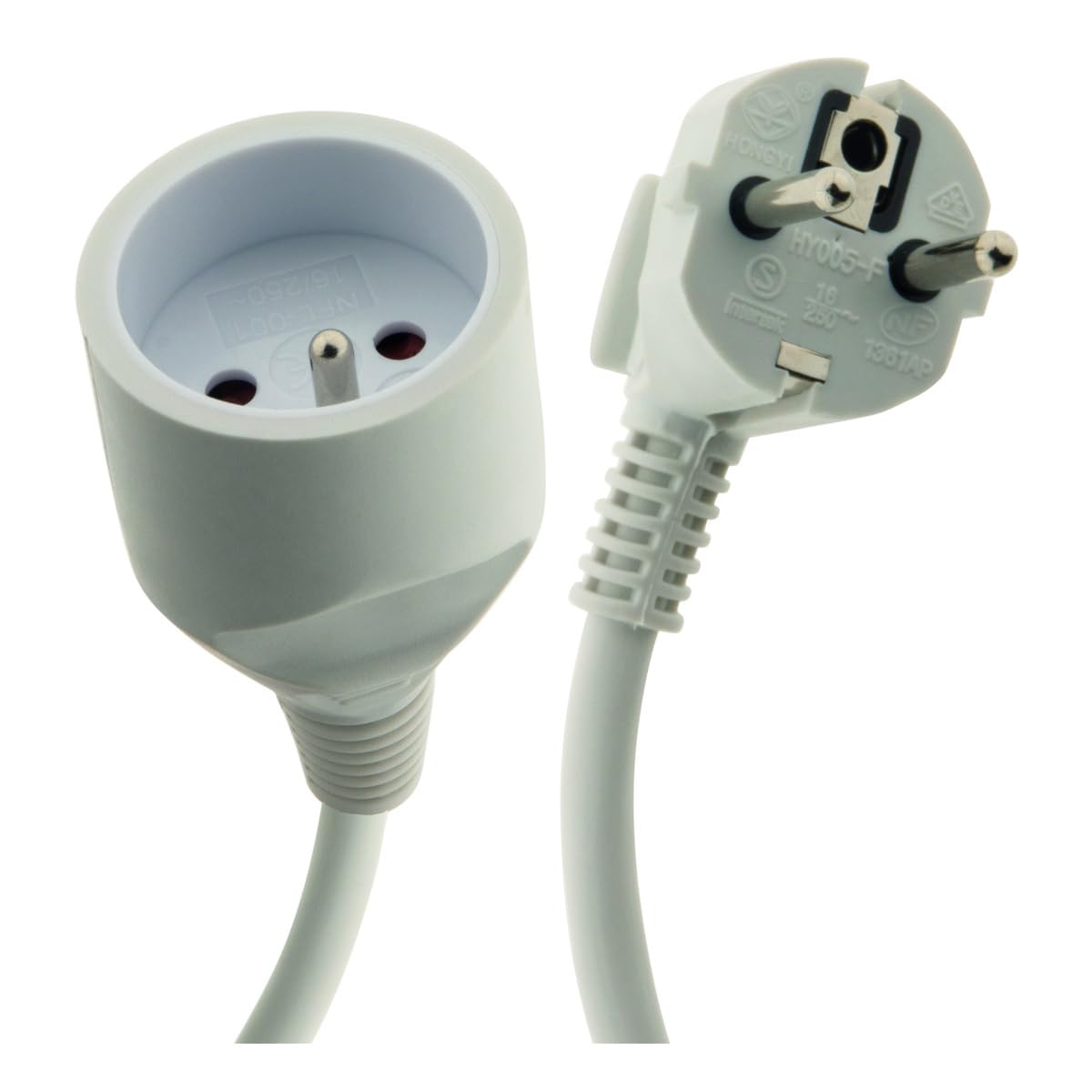 Prolongateur ménager Zenitech 16A HO5VV-F 3G1mm² Blanc 1,90m