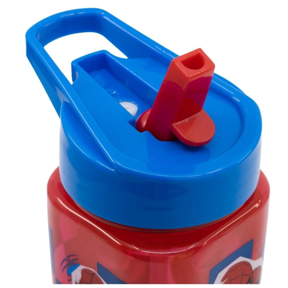 Om Supplies Spiderman Reusable Square Water Bottle Drink Bottle With Built-In Handle For Easy Carry School Lunch Kids Childrens 510Ml Bpa Free Plastic (Spiderman)