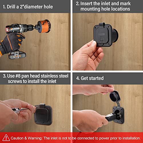 Inborntrait 15 Amp Flanged Inlet 125V, Nema 5-15P Shore Power Inlet Plug Etl Certified, 2 Pole 3-Wire Straight Blade With Waterproof Cover, Electrical Extensions For Marine Boat Rv Camper #TOP2