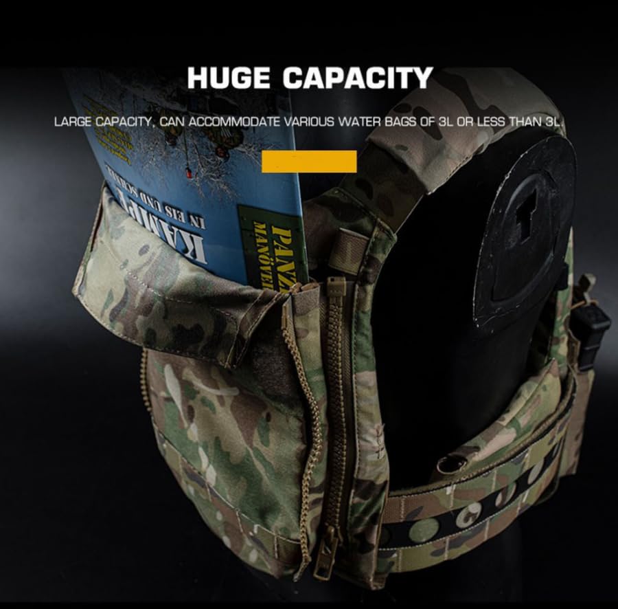 ACEXIER Tactical Water Bag Back Panel MOLLE System Side Zip Vest Back Panel Water Hydration for F.-CPC V5 Hunting Vest (Grey)