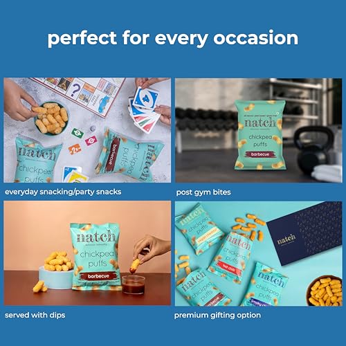 Image of Natch Chickpea Protein Puffs, Healthy Snacks, Rich in Fiber, Not Fried Not Baked Gluten Free, Vegan, Trans Fat Free, Barbecue, 20g each (Pack of 12)