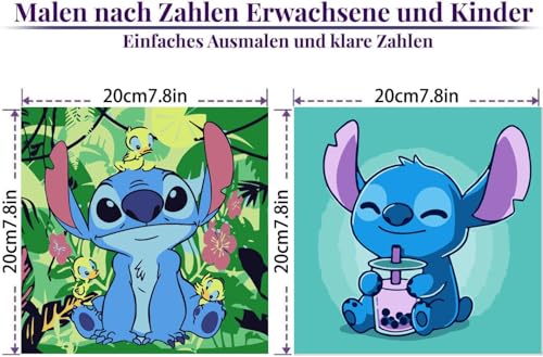 SOMHORN Malen Nach Zahlen Erwachsene Kind Cartoon Bild Faltenfreie Leinwand Acryl Pigment Home Deko Geburtstag Festival Geschenk 2 Pack (7.8x7.8in/20x 20cm)