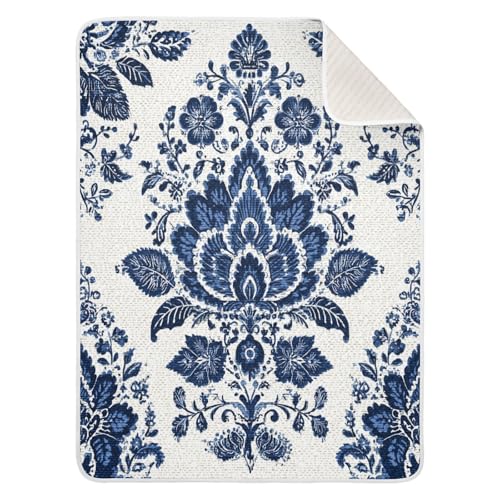 Kigai Blue White Flowers Baby Blanket for Boys Girls Swaddle