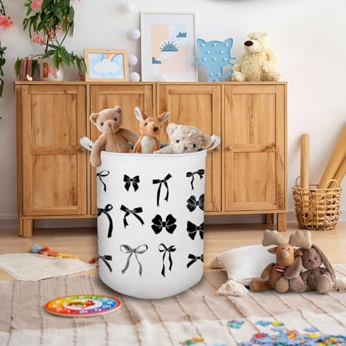 HKTZM Dark Coquette Bow Girls Laundry Basket, Toybox for Girls Room, Black Preppy Laundry Basket Hamper Waterproof Collapsible Clothes Toys Storage Bin Organizer for Girly Bedroom Dorm Bathroom by HKTZM - Used condition - Image 5