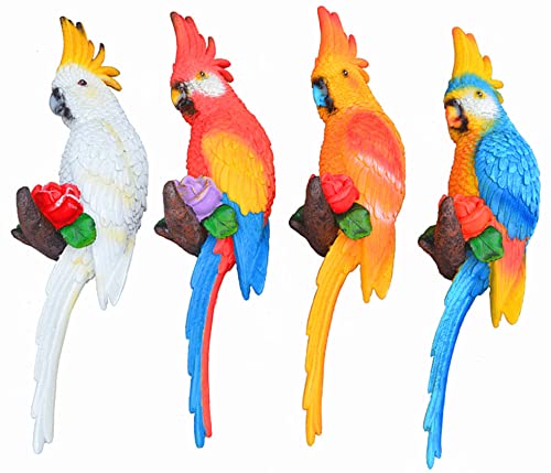 Euiroet Statue Bird,Real Parrot Figurine,Bird Decorations For Home,Real Parrot Figurine,Resin Bird,Garden Bird Figurine,Flapping Macaw Bird Tropical Decor Wall Sculpture,Polyresin,Full Color #TOP2