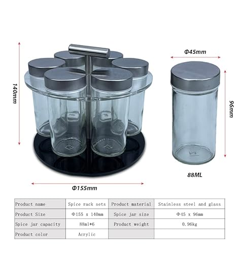 Porta Tempero 6 potes Condimentos Saleiro Inox C/Base Giratoria Gourmet