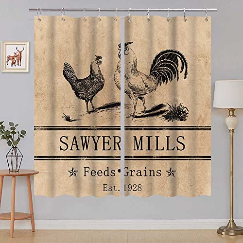 Jawo Rooster Kitchen Curtains, Farmhouse Miller Farm Aniaml Chicken Window Curtain Panel, Country Farmhouse Style Curtains For Living Room Bedroom (55X39) #TOP1