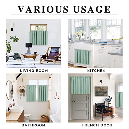 RYB HOME Blackout Curtains for Kitchen, Over Sink Privacy Curtains Window Decor, Thermal Insulating Drapes for Bathroom Cafe Bedroom Small Window, W 42 x L 24 inch, Aqua, 2 Panels