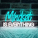 Mutank Mindset Is Everything Neon Sign Wall Decor, Motivational Neon Light USB Powered LED Dimmable, for Classroom Decor Office Gym Library Bedroom Bar Sign(14.1 * 7.8 In)