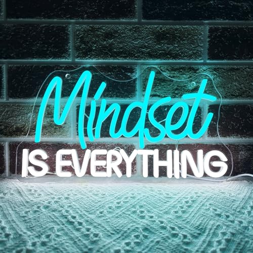 Image of Mutank Mindset Is Everything Neon Sign Wall Decor, Motivational Neon Light USB Powered LED Dimmable, for Classroom Decor Office Gym Library Bedroom Bar Sign(14.1 * 7.8 In)