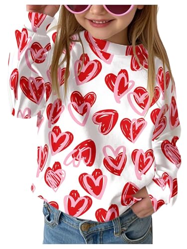 Girl's Heart Graphic Sweatshirts Crew Neck Long Sleeve Pullover Tops Cute Clothes