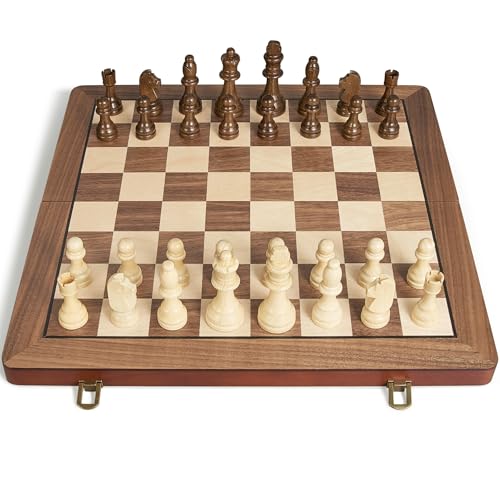 Image of 17 inch Magnetic Wooden Chess Set for Adults Kids, Chess Board Games with Magnetic Pieces & Extra Queens, Folding Portable Travel Large Unique Chess Sets for Tournament Professional Beginner