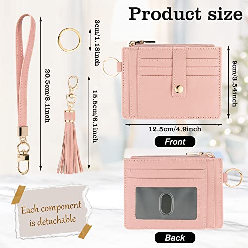 Kngitryi Keychain Wallet,Wristlet Keychain With Wallet Slim Rfid Credit Card Holder Wristlet Zip Id Case Wallet Small Compact Leather Wallet,Wristlet Wallets For Men Women(Pink) #TOP1