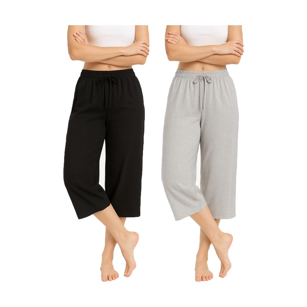 Women's Mid Waisted Capri Pants For Girls Black, Grey (Pack Of 2)-image-43