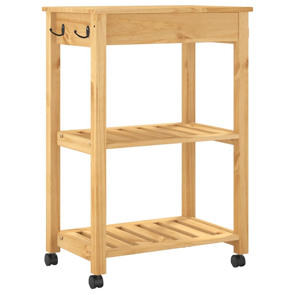 vidaXL Küchenwagen, Servierwagen mit viel Stauraum, Beistellwagen für Küche Wohnzimmer Badezimmer, Trolley Küche Küchenregal Gemüsewagen, Massivholz Kiefer
