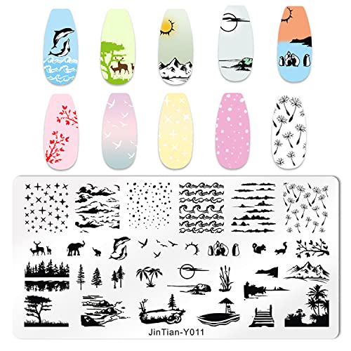 Nsshel 4 Pcs Summer Nail Stamp Template Kit With 1 Stamper 1 Scraper Nail Stamping Plates Dolphin Starfish Coconut Leaf Nail Art Templates Nail Stamper Stencil Plates Set Manicure Nail Supplies #TOP5