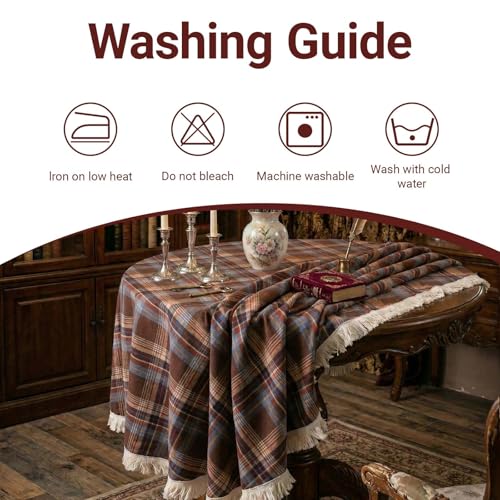 Q&J FABRIC CO. 1 Pack 55x55 Inch Round Polyester Brown Plaid Tassel by Q&J FABRIC CO. - Used condition - Image 5