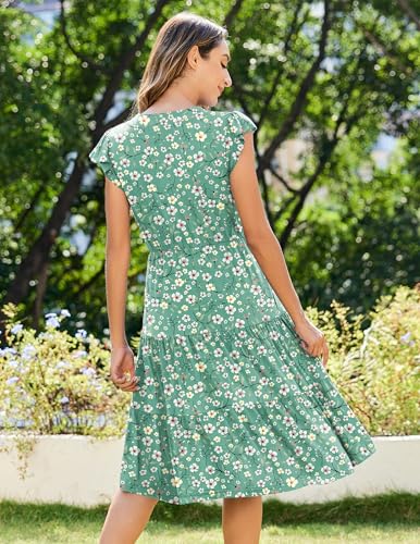 Image of ZEAGOO Womens Summer Casual Dresses Ruffle Sleeve V Neck Midi Dress Flowy Tiered Dress with Pockets Boho Sundresses