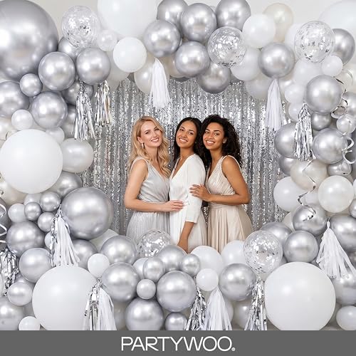 Image of PartyWoo Silver Balloons 130 pcs Different Sizes of 18 12 10 5 Inch Silver Balloon Arch Kit Garland for Birthday Graduation Bachelorette Engagement Bridal Shower Wedding Party Decorations Silver-G102