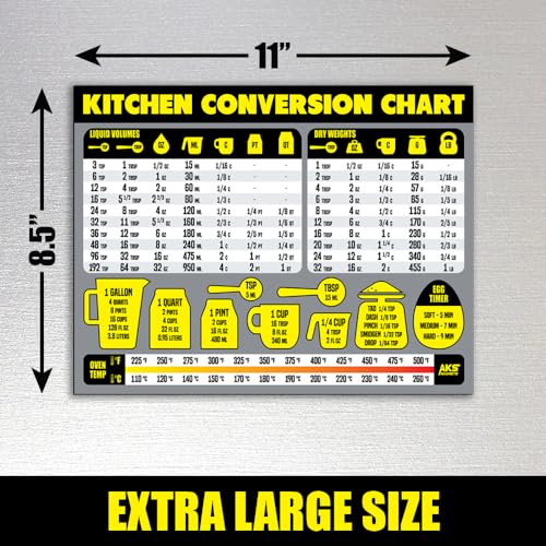 Kitchen Measurement Conversion Chart Magnet - Extra Large Easy to Read Magnetic Kitchen Decor - Weight, Liquid, Temperature Recipe Measuring Tool - Cooking, Cookbook & Baking Accessories Fridge Magnet