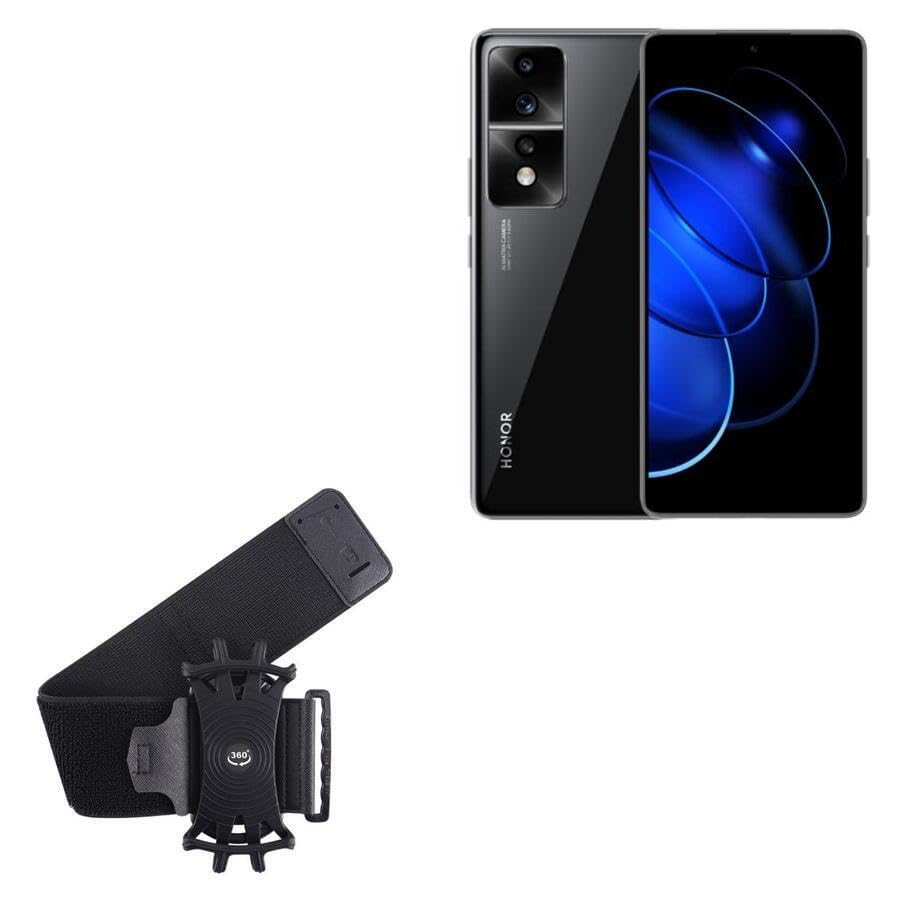 BoxWave Holster Compatible with Honor 80 - ActiveStretch Sport Armband, Adjustable Armband for Workout and Running - Jet Black