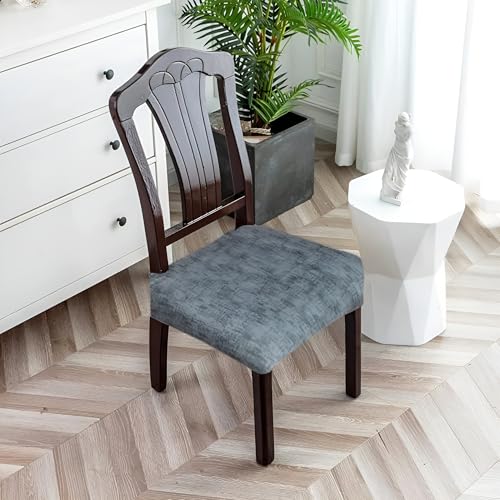 Image of Set of 6 Stretchable Dining Chair Covers, Universal Fit Washable Seat Slipcovers for Dining Room & Home Decor (Texture Grey)