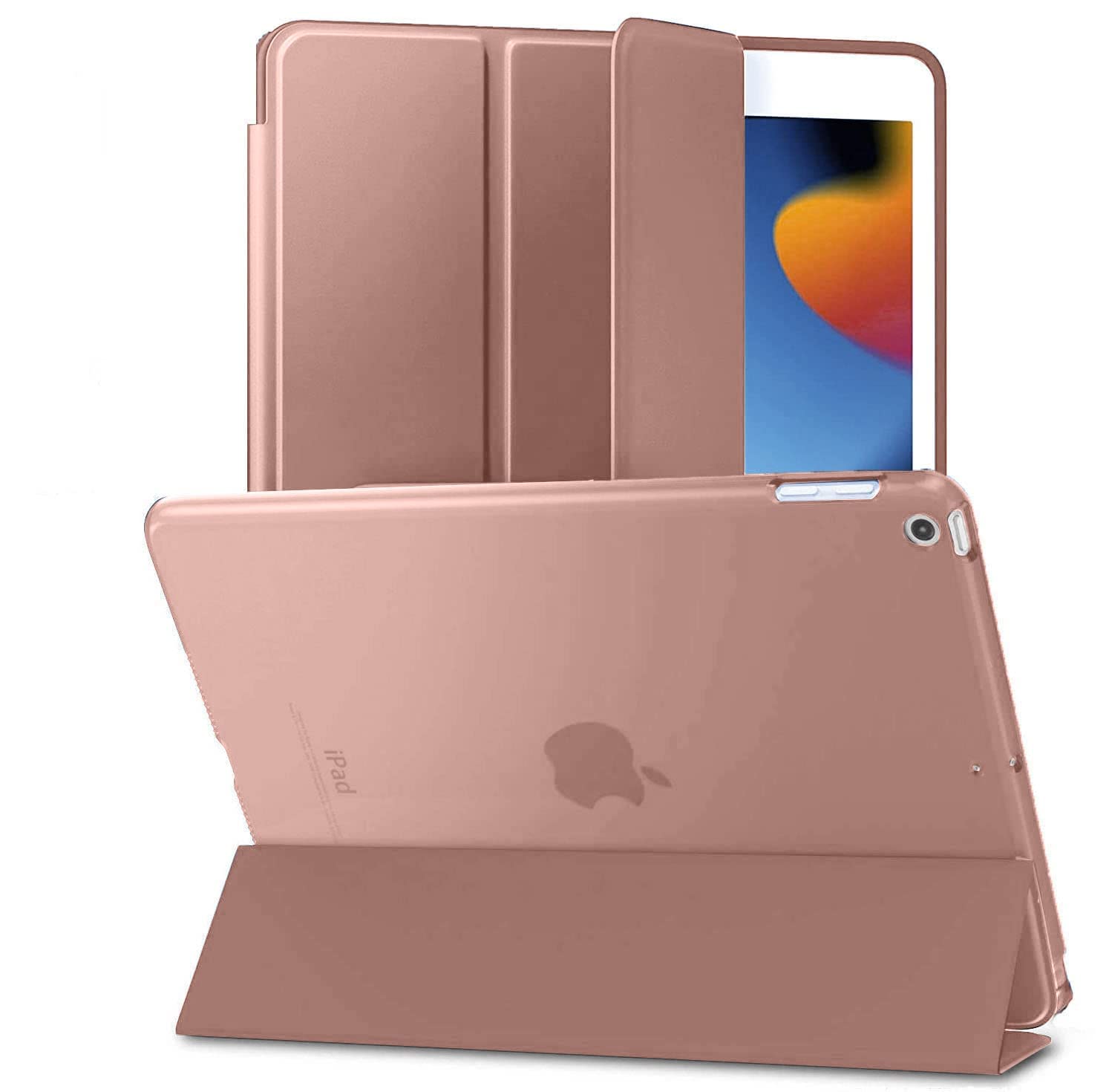 ProElite Smart Trifold Flip Case Cover for Apple iPad 10.2" 9th Generation (2021) / 8th Gen / 7th Gen, Translucent Back, Rose Gold
